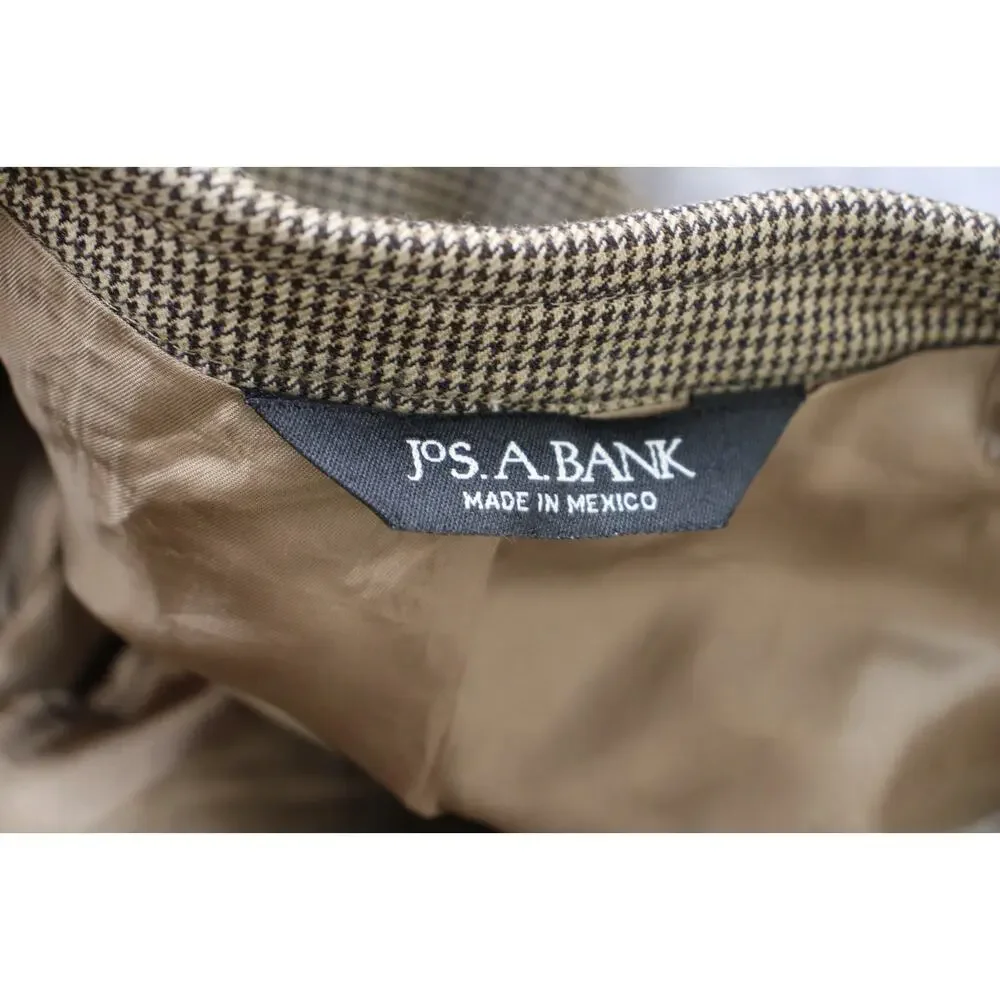 Jos A‎ Bank Blazer Mens 46L Houndstooth 100% Wool 2-Button Single Breasted Lined
